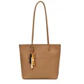 Borsa tote intrecciata retrò marrone con sottili tracolle e nappa in perline di legno - Con Ciondolo / Cachi