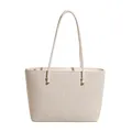 Bolso tote grande blanco crema con textura tejida y correas de hombro delgadas - Blanco Roto