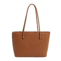 Bolso tote de tejido marrón con asas finas de cuero y textura de estilo vintage - Marrón