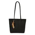 Borsa tote nera intrecciata a mano con doppi spallacci e ciondolo in perle di legno colorate - Con Ciondolo / Nero