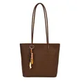 Borsa tote intrecciata marrone scuro con ciondolo a perline colorate per donna casual - Con Ciondolo / Marrone