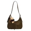 Braune Hobo-Tasche aus Wildlederimitat mit Teddybär-Anhänger und Schultergurt - Mit Plüschbär-Anhänger / Dunkelgrün
