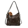 Dark brown oversized Hobo backpack with donut charm and adjustable straps - With Pendant / Brown