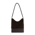 Dunkelbraune Hobo-Tasche aus Wildleder und Glattleder mit goldenen Details und Schultergurt - Braun