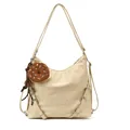 Creamy beige large capacity tote backpack with multi-strap design and donut charm - With Pendant / White
