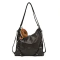 Dark brown large capacity convertible backpack tote bag with a plush donut charm - With Pendant / Black