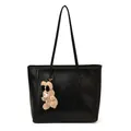 Bolso tote grande negro de cuero sintético con colgante de oso y asas largas - Sin colgante / Negro