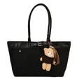 Black minimalist underarm bag in matte finish with a cute plush bear charm accessory - With Pendant / Black
