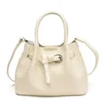 Bolso tote de tejido crema minimalista con detalle de hebilla y correa extraíble - Blanco