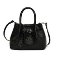 Bolso de mano negro trenzado con acabado brillante, doble asa y bandolera desmontable - Negro
