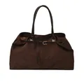 Vintage large capacity dark brown tote bag in premium suede with leather handles - Brown / Large