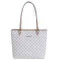 Minimalistische grau-weiße Shopper Tasche mit geometrischem Muster und Goldbeschlägen - Beigegrau