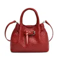 Bolso de mano rojo de moda en cuero trenzado con gran capacidad y hebilla metálica - Rojo