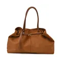 Vintage brown frosted leather tote bag with dark brown straps and golden buckle detail - Yellow Brown / Large