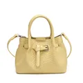 Pale yellow woven bucket bag with top handles and a detachable shoulder strap - Yellow