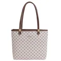 Braune Monogramm-Einkaufstasche mit kontrastierenden Kunstledergriffen und Goldbeschlägen - Kaffee & Khaki
