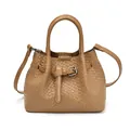 Fashionable camel woven tote bag with crossbody strap and decorative buckle design - Khaki
