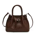 Bolso de mano marrón con textura tejida, asas redondas y correa de hombro para mujer - Marrón