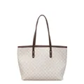 French vintage beige tote bag with brown chain pattern and golden metal rivets - Beige