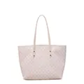 Pink monogram tote bag with chic lattice pattern and metallic stud accents for women - Pink