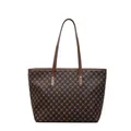 Vintage dark brown tote bag with diamond pattern print and slim shoulder straps - Coffee
