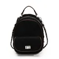 Mini mochila acolchada negra con acabado mate, ribete marrón y cierre giratorio de plata - Negro
