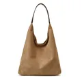 Sac hobo en daim marron avec bandoulière en cuir, grand sac porté épaule pour femme - Kaki