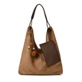 Brown frosted hobo shoulder bag with leather straps and bohemian charm detail - With Pendant / Light Khaki