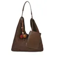 Dunkelbraune Hobo-Tasche aus Wildleder mit kleiner Tasche und buntem Quastenanhänger - Braun