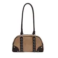 Sac Boston vintage en daim marron avec garniture en cuir et détails rivetés - Avec Pendentif / Kaki