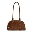 Sac Boston rétro marron foncé avec texture en daim et détails d'oeillets - Avec Pendentif / Marron