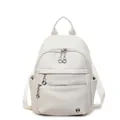 Zaino chic in ecopelle bianco crema con texture litchi e anelli con cerniera argento - Bianco Sporco