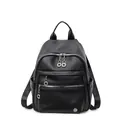 Zaino da donna in PU nero con trama litchi, tasche multiple con cerniera e catena - Nero