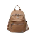 Zaino in pelle PU marrone grana litchi con hardware argento e spallacci regolabili - Cachi