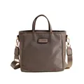 Minimalist large nylon tote bag in dark khaki with adjustable strap and top handles - Gray