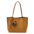 Brown faux suede tote bag with leopard heart charm and vintage shoulder straps - No Pendant / Yellow Brown
