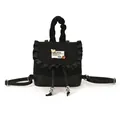 Mochila negra con cordón y volantes de leopardo con parches decorativos de osos - Negro