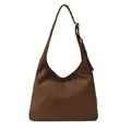 Μεγάλη σκούρα καφέ σουέτ τσάντα με ρυθμιζόμενο λουρί ώμου και χρυσές λεπτομέρειες - Καφέ