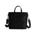 Classic black nylon tote bag with adjustable shoulder strap and gold-tone hardware - Black