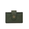 Olivgrüne gesteppte Brieftasche mit Litschi-Lederstruktur und goldener Blumenschnalle - Grün