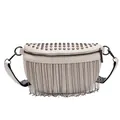Chic beige half-moon chest bag with metal studs, chain tassels and woven shoulder strap - Beige