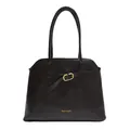 Classic dark brown suede tote bag with golden buckle and belt detail design - With Pendant / Black