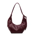 Retro burgundy croissant tote bag with luxury lychee texture and knot detail - Burgundy