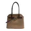 Dark brown suede tote bag with leather belt strap and gold buckle detail - With Pendant / Khaki