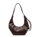 Retro pleated hobo bag in dark brown faux leather with knot detail shoulder strap - Coffee