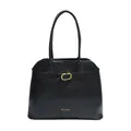 Classic black suede tote bag with belt detail and golden buckle for daily commute - With Pendant / Brown