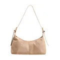 Retro light beige suede shoulder bag with vertical stitching and gold metal rings - Khaki
