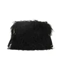 Sac bandoulière en fausse fourrure noire avec sangle réglable et boucles en métal doré - Noir