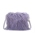 Adjustable light purple long plush crossbody bag with premium gold metal buckle - Light Purple