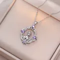 Collier portrait vintage argenté avec zircon violet et motif filigrane ajouré - X1187 - Couleur acier